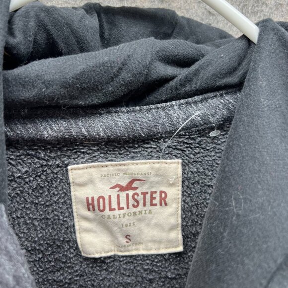 Hollister Sweater Men Small Heather Gray Red Hooded Pullover Cotton Embroidered - Picture 5 of 13